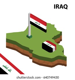 Isometric map and flag of IRAQ. 3D isometric Vector Illustration