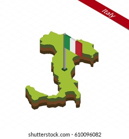 Isometric map and flag of Italy. 3D isometric shape of Italy. Vector Illustration.