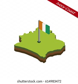 Isometric map and flag of Ivory Coast. 3D isometric shape of Ivory Coast. Vector Illustration.