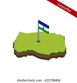 Isometric map and flag of Lesotho. 3D isometric shape of Lesotho. Vector Illustration.