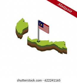 Isometric map and flag of Malaysia. 3D isometric shape of Malaysia. Vector Illustration.