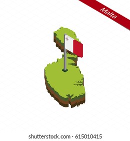 Isometric map and flag of Malta. 3D isometric shape of Malta. Vector Illustration.