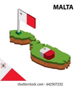 Isometric map and flag of MALTA. 3D isometric Vector Illustration