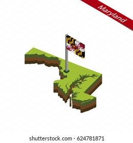 Isometric map and flag of Maryland. 3D isometric shape of Maryland State. Vector Illustration.