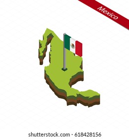 Isometric map and flag of Mexico. 3D isometric shape of Mexico. Vector Illustration.
