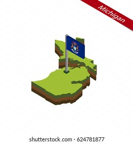 Isometric map and flag of Michigan. 3D isometric shape of Michigan State. Vector Illustration.