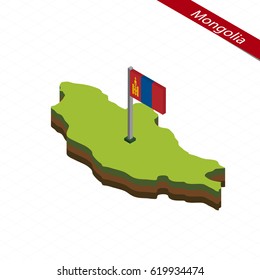 Isometric map and flag of Mongolia. 3D isometric shape of Mongolia. Vector Illustration.