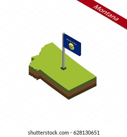 Isometric map and flag of Montana. 3D isometric shape of Montana State. Vector Illustration.