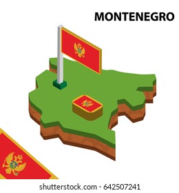Isometric map and flag of MONTENEGRO. 3D isometric Vector Illustration