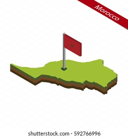 Isometric map and flag of Morocco. 3D isometric shape of Morocco. Vector Illustration.