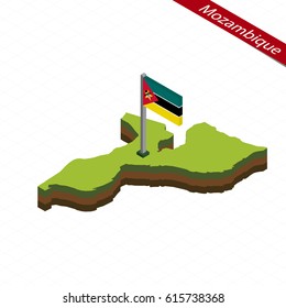 Isometric map and flag of Mozambique. 3D isometric shape of Mozambique. Vector Illustration.