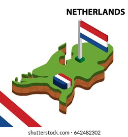 Isometric map and flag of NETHERLANDS. 3D isometric Vector Illustration