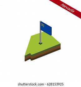 Isometric map and flag of Nevada. 3D isometric shape of Nevada State. Vector Illustration.