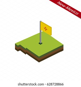 Isometric map and flag of New Mexico. 3D isometric shape of New Mexico State. Vector Illustration.