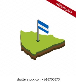Isometric map and flag of Nicaragua. 3D isometric shape of Nicaragua. Vector Illustration.