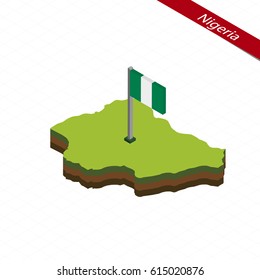 Isometric map and flag of Nigeria. 3D isometric shape of Nigeria. Vector Illustration.