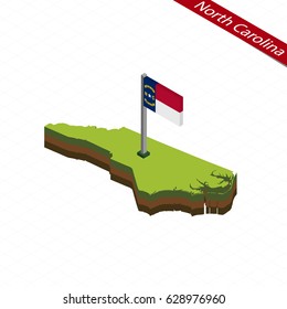 Isometric map and flag of North Carolina. 3D isometric shape of North Carolina State. Vector Illustration.