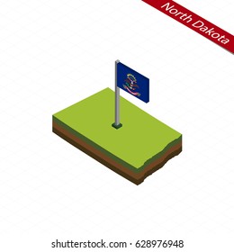 Isometric map and flag of North Dakota. 3D isometric shape of North Dakota State. Vector Illustration.