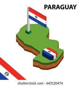 Isometric map and flag of PARAGUAY. 3D isometric Vector Illustration
