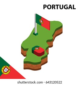 Isometric map and flag of PORTUGAL. 3D isometric Vector Illustration