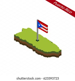 Isometric map and flag of Puerto Rico. 3D isometric shape of Puerto Rico. Vector Illustration.