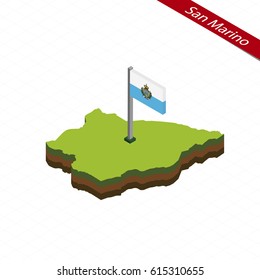 Isometric map and flag of San Marino. 3D isometric shape of San Marino. Vector Illustration.
