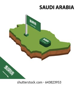 Isometric map and flag of SAUDI ARABIA. 3D isometric Vector Illustration