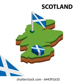Isometric map and flag of SCOTLAND. 3D isometric Vector Illustration