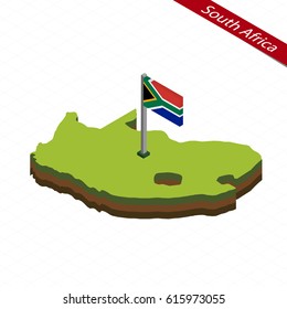 Isometric map and flag of South Africa. 3D isometric shape of South Africa. Vector Illustration.