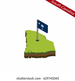 Isometric map and flag of South Carolina. 3D isometric shape of South Carolina State. Vector Illustration.
