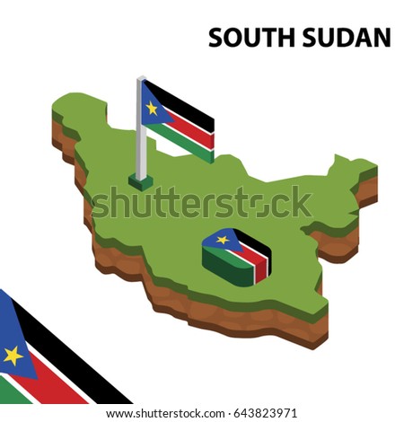 Isometric map and flag of SOUTH SUDAN. 3D isometric Vector Illustration