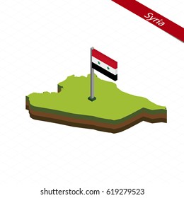 Isometric map and flag of Syria. 3D isometric shape of Syria. Vector Illustration.