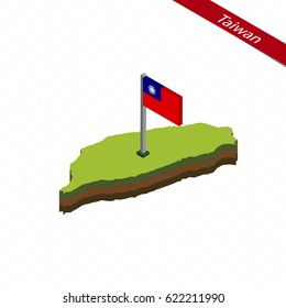 Mapa isométrico y bandera de Taiwán. Forma isométrica 3D de Taiwán. Ilustración vectorial.