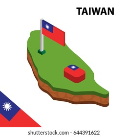 Isometric map and flag of TAIWAN. 3D isometric Vector Illustration