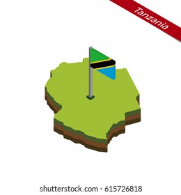 Isometric map and flag of Tanzania. 3D isometric shape of Tanzania. Vector Illustration.