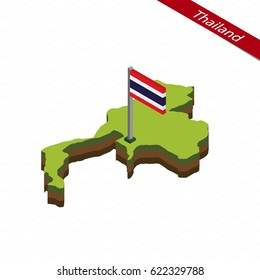 Isometric map and flag of Thailand. 3D isometric shape of Thailand. Vector Illustration.
