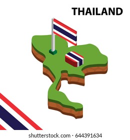 Isometric map and flag of THAILAND. 3D isometric Vector Illustration