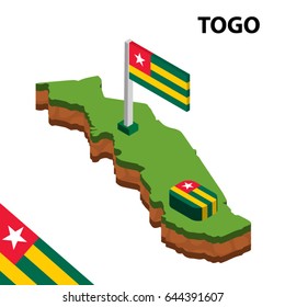 Isometric map and flag of TOGO. 3D isometric Vector Illustration