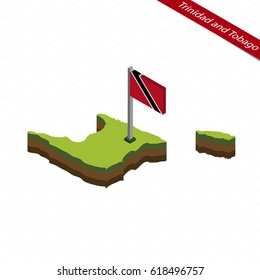 Isometric map and flag of Trinidad and Tobago. 3D isometric shape of Trinidad and Tobago. Vector Illustration.