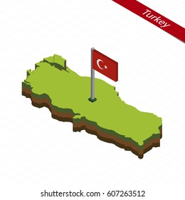 Isometric map and flag of Turkey. 3D isometric shape of Turkey. Vector Illustration.