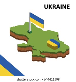Isometric map and flag of UKRAINE. 3D isometric Vector Illustration