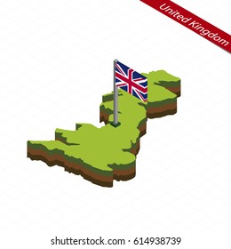 Isometric map and flag of United Kingdom. 3D isometric shape of United Kingdom. Vector Illustration.