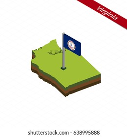 Isometric map and flag of Virginia. 3D isometric shape of Virginia State. Vector Illustration.