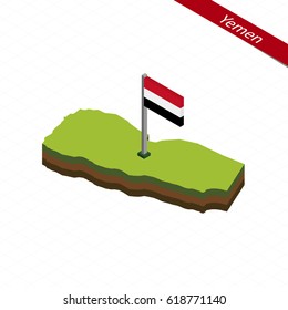Isometric map and flag of Yemen. 3D isometric shape of Yemen. Vector Illustration.