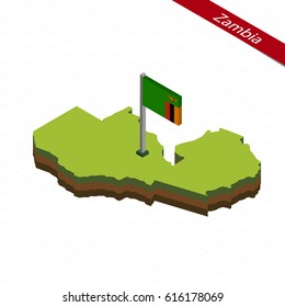 Isometric map and flag of Zambia. 3D isometric shape of Zambia. Vector Illustration.