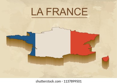 Isometric map of France with flag. Isolated 3D isometric country concept for infographic.