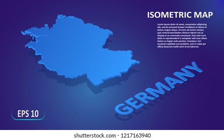 Isometric Map Of Germany. Modern Flat Map Of The European Country On Blue Background. Isolated 3D Isometric Concept For Infographic. Vector Illustration. EPS 10.