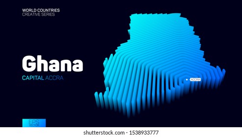 Isometric map of Ghana with blue hexagon lines