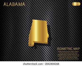isometric map gold of Alabama on carbon kevlar texture pattern tech sports innovation concept background. for website, infographic, banner vector illustration EPS10