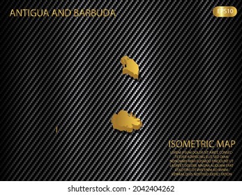 isometric map gold of Antigua and Barbuda on carbon kevlar texture pattern tech sports innovation concept background. for website, infographic, banner vector illustration EPS10